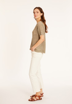 Openwork linen V-neck T-shirt - Marguerite
