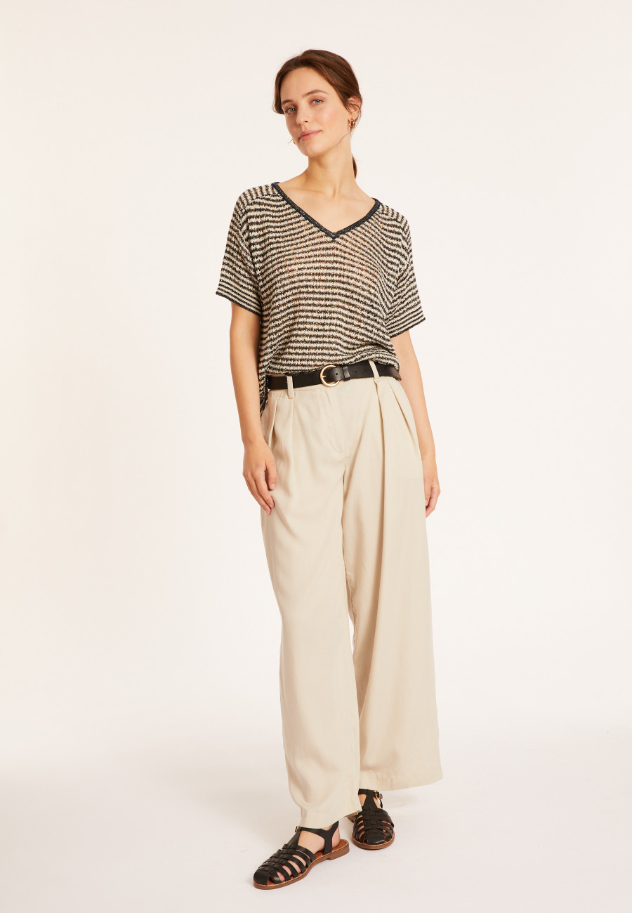 Camiseta ajouré en lin col V - Marguerite