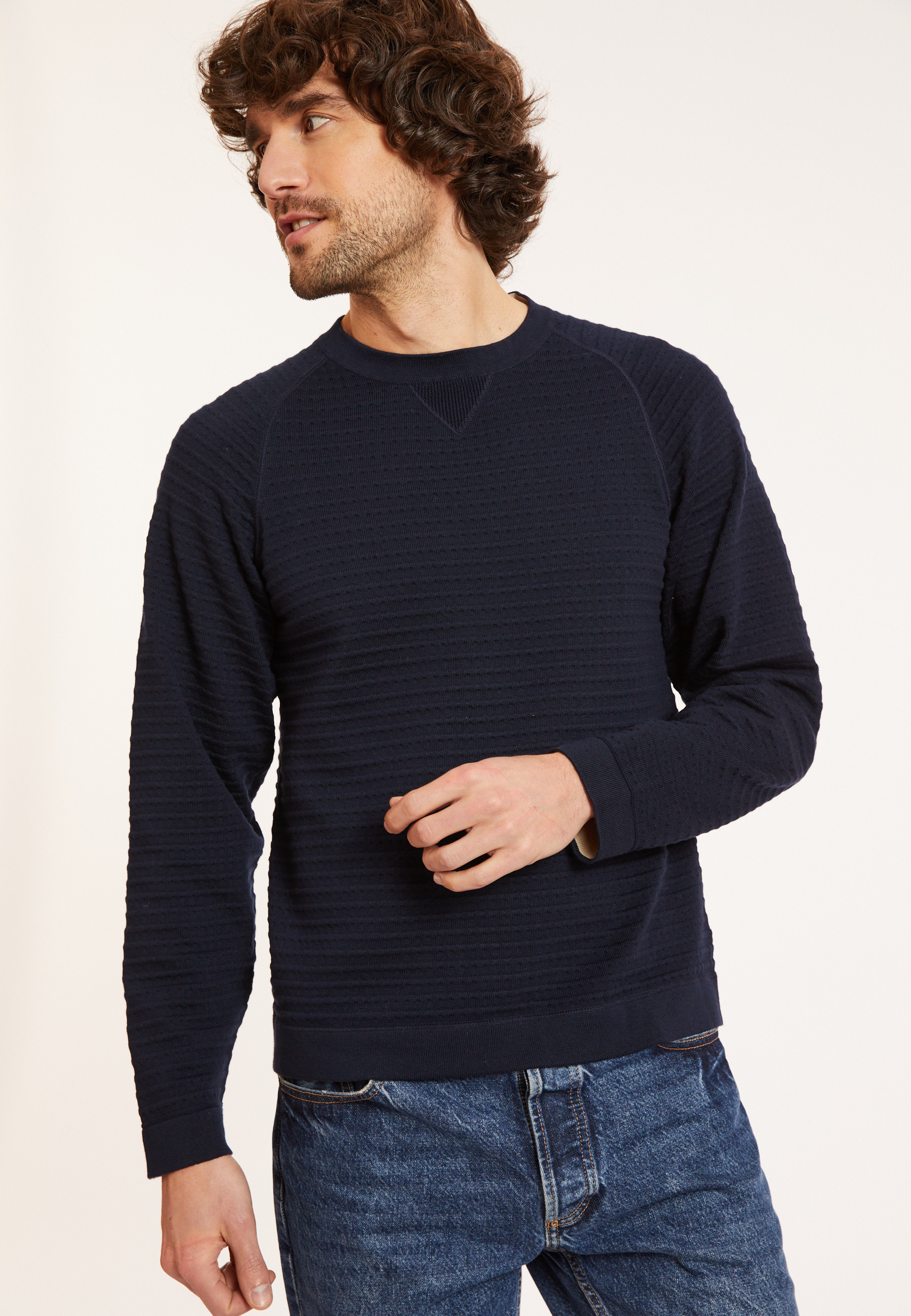 Pull en coton manches raglan - Dwight 8161 marine - 05 Bleu marine