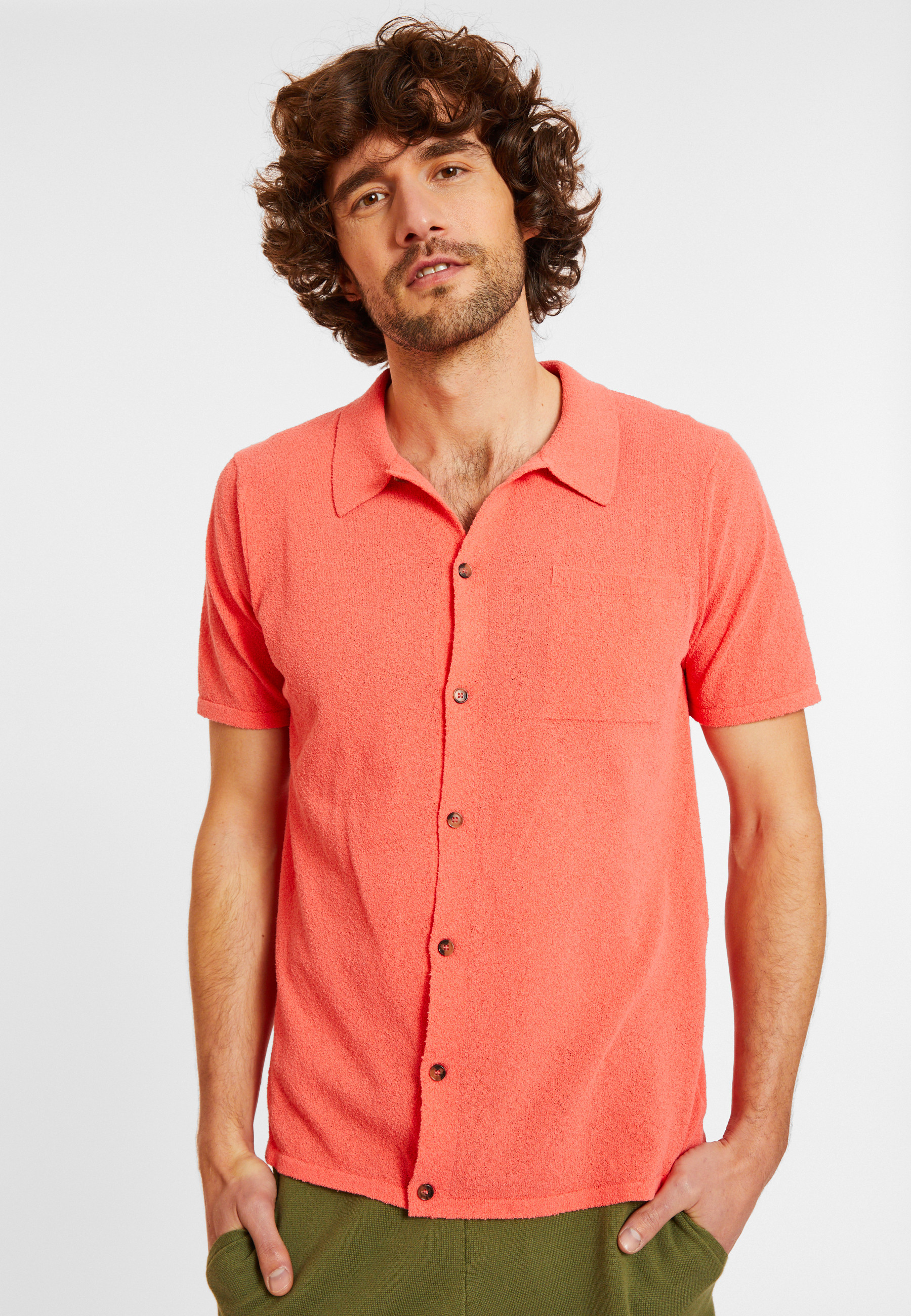 Chemise manches courtes en coton brossé - Dominique 8072 corail - 25 Rose moyen