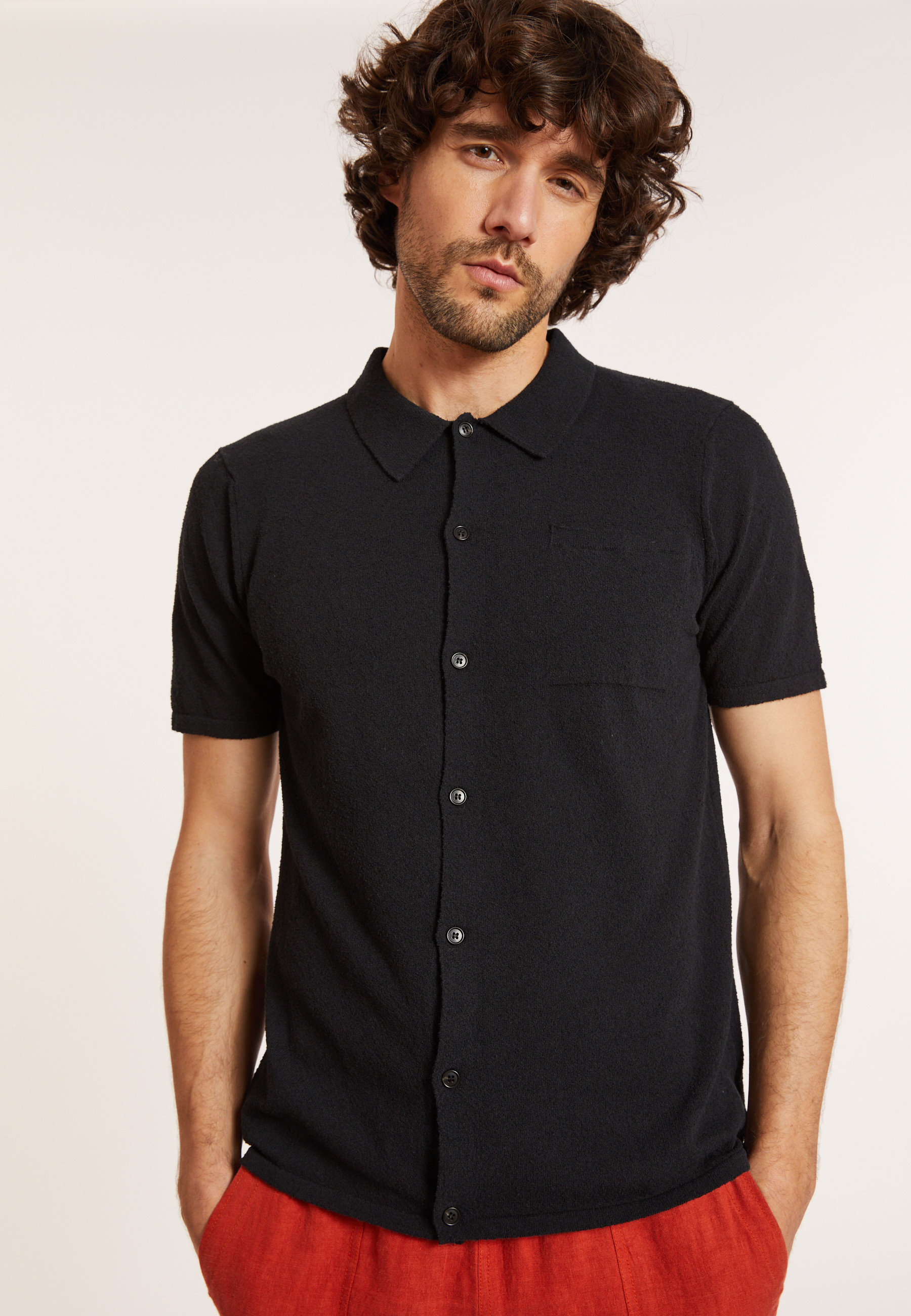 Chemise manches courtes en coton brossé - Dominique 8010 noir - 01 Noir
