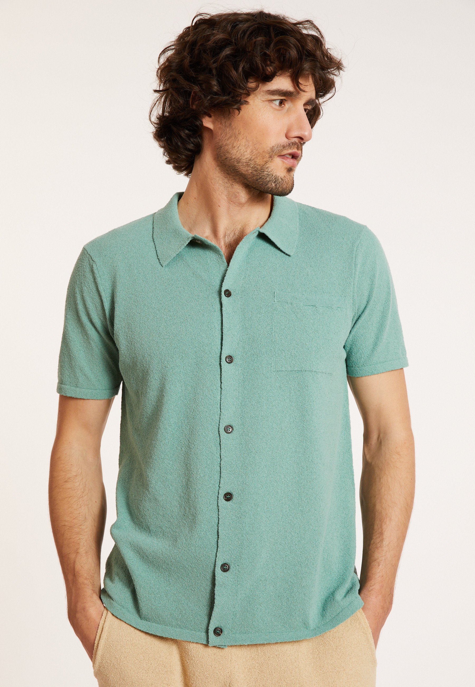 Chemise manches courtes en coton brossé - Dominique 8052 jade - 94 Vert amande