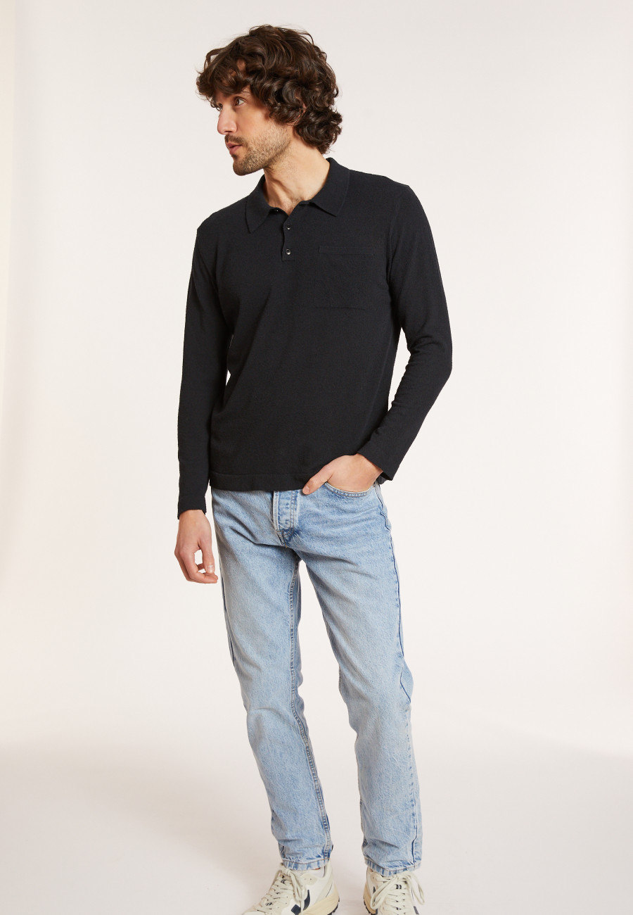 Brushed Cotton Long Sleeve Polo - Donovan