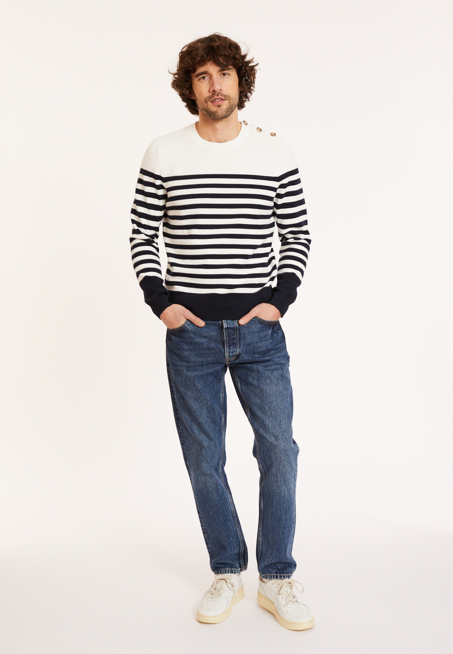 Pull marinière en coton - Dory 8180 - 05 Bleu marine