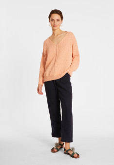Pull ample coton et lin - Thalie 8072 corail - 24 Rose clair