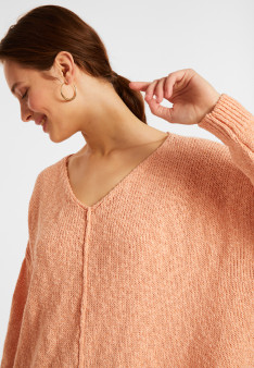 Pull ample coton et lin - Thalie 8072 corail - 24 Rose clair