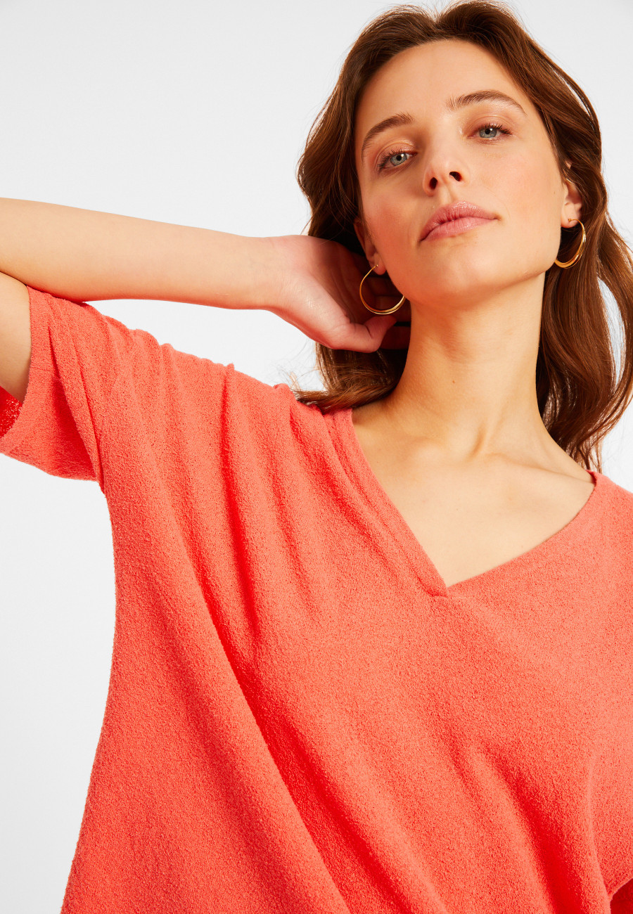 Camiseta col V em algodão brossé - Maden