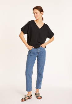 Loose V-neck brushed cotton T-shirt - Maden