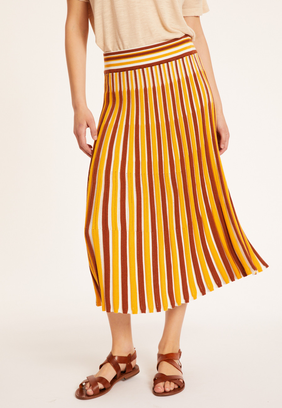 Three-colored pleated skirt in cotton - Merveille
