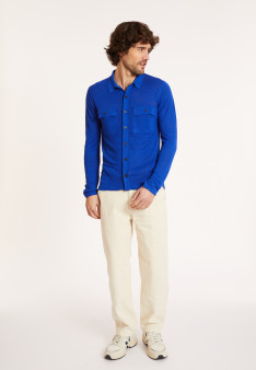 Chemise boutonnée en lin flammé - Randy 8041 majorelle - 48 Bleu roi