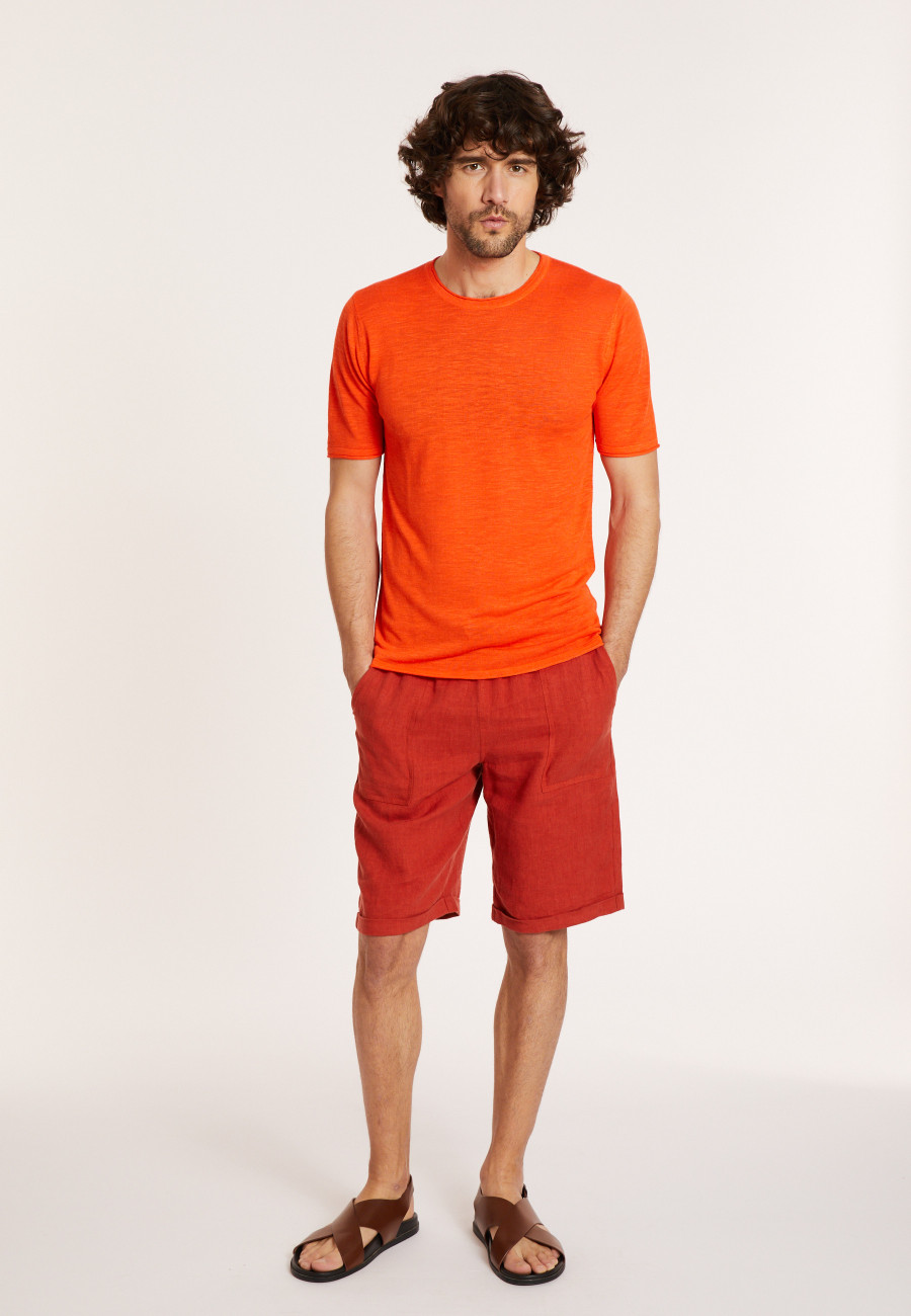 T-shirt col rond en lin flammé - Renaud 8071 papaye - 15 Orange 