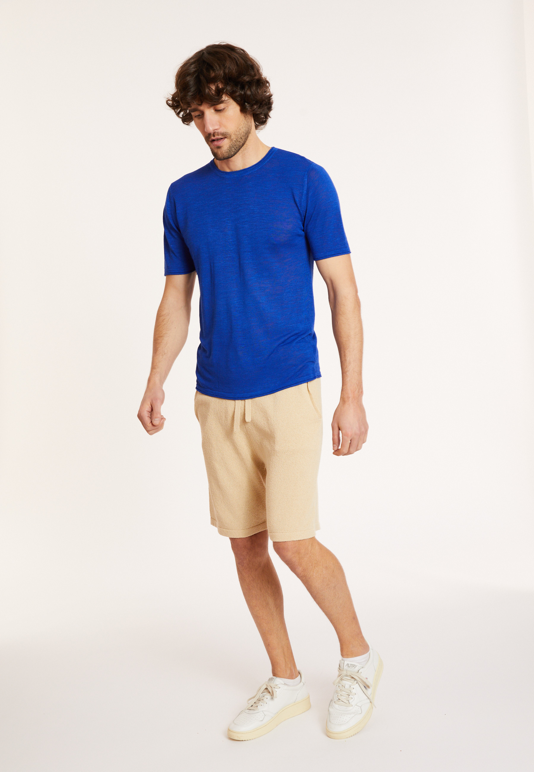 T-shirt col rond en lin flammé - Renaud 8041 majorelle - 48 Bleu roi