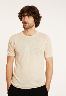 T-shirt col rond en lin flammé - Renaud 8020 ficelle - 12 Beige clair