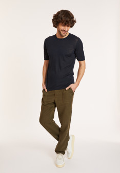 T-shirt col rond en lin flammé - Renaud 8040 marine - 05 Bleu marine