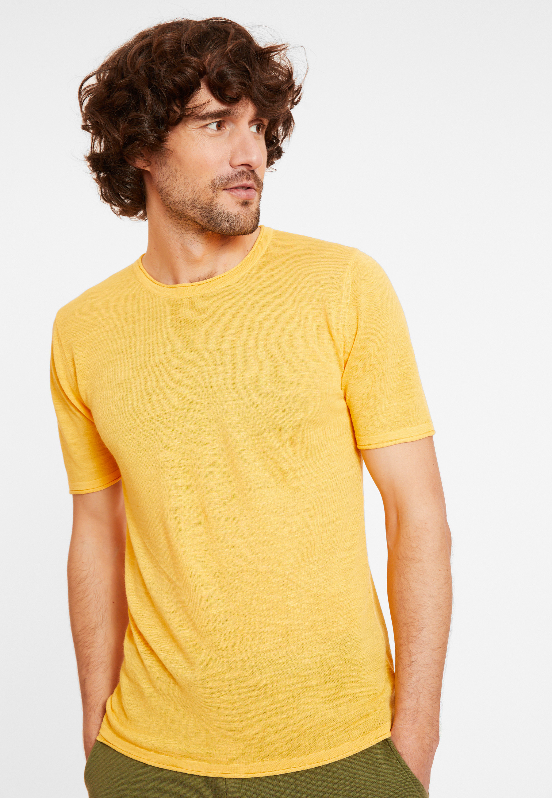 T-shirt col rond en lin flammé - Renaud 8060 ambre - 08 Jaune