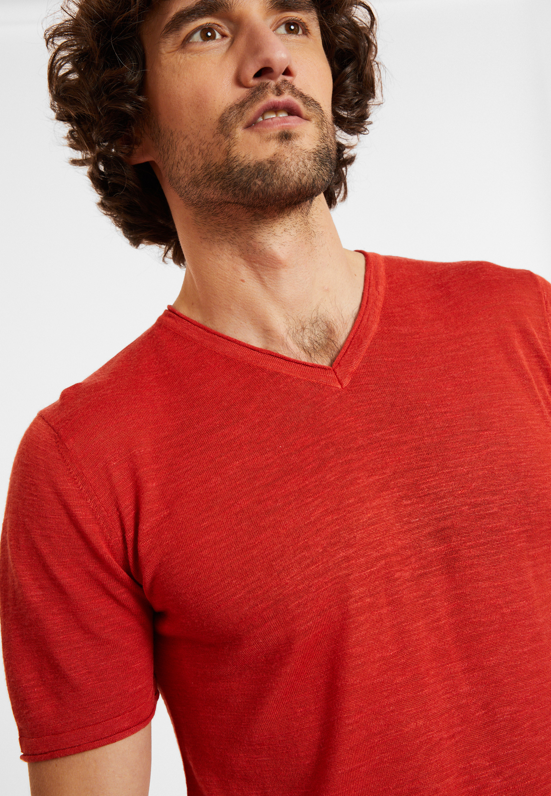 T-shirt col V en lin flammé - Reuben 8081 epice - 20 Rouge foncé