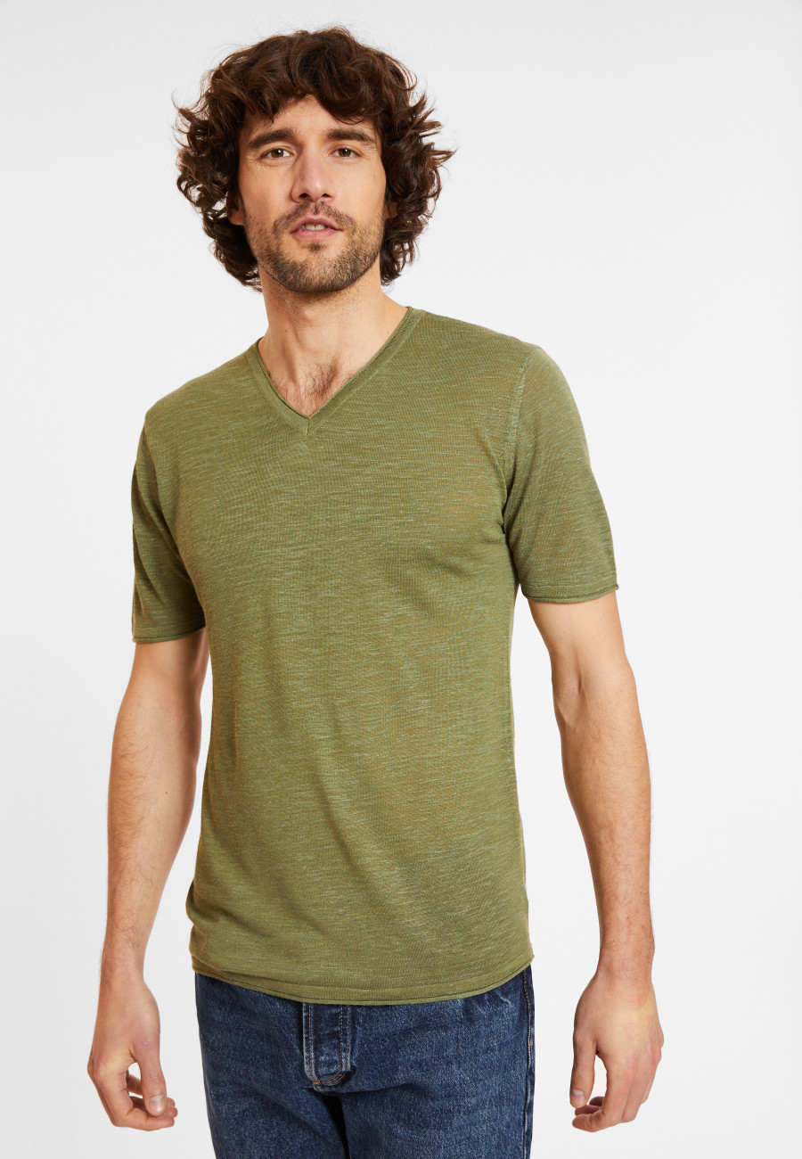 Camiseta de linho com decote em V - Reuben