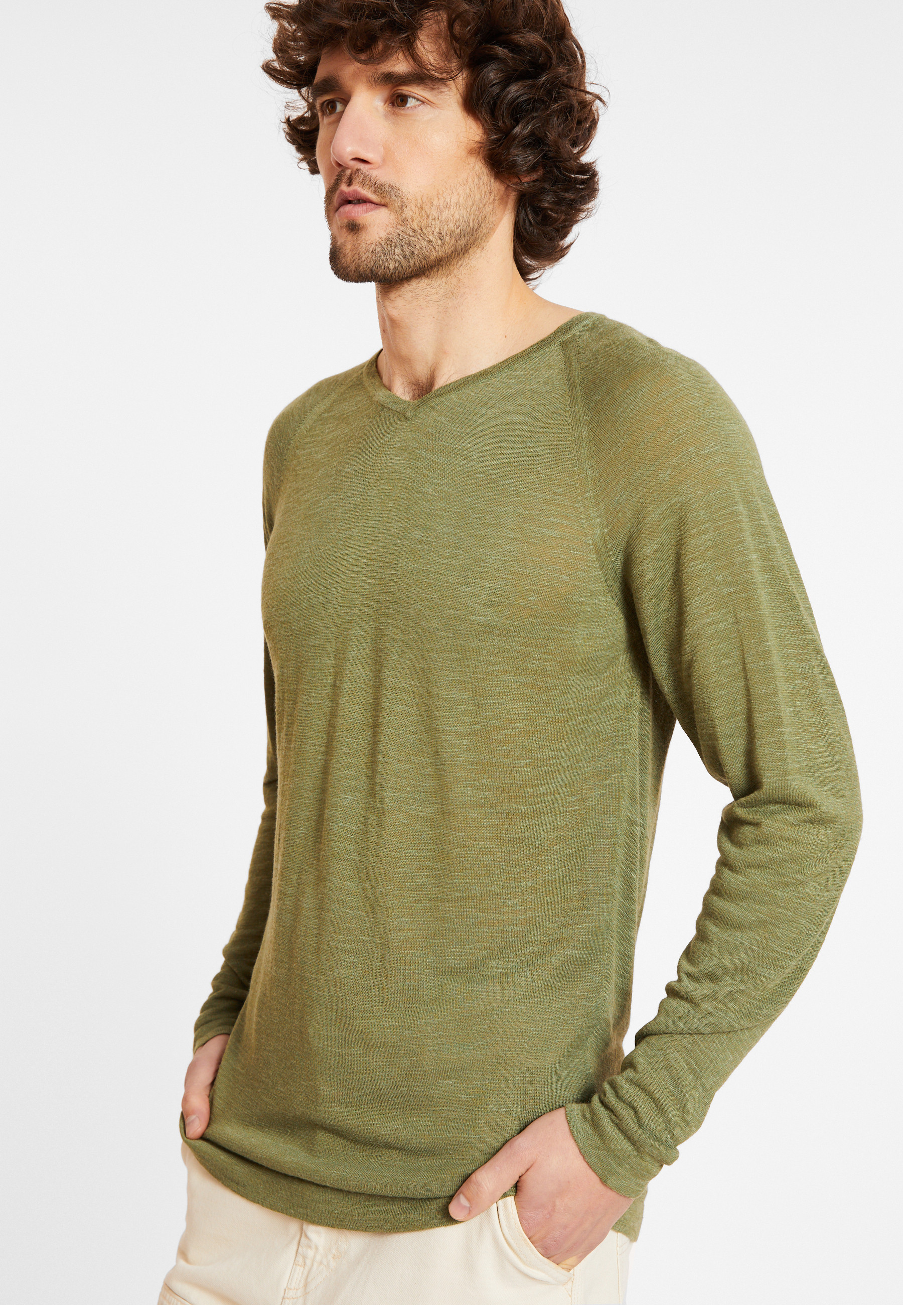 T-shirt en lin flammé manches raglan - Damon 8051 cactus - 83 Kaki
