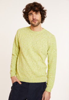 Pull chiné col rond en coton - Doume 8062 multi neon - 90 Vert anis