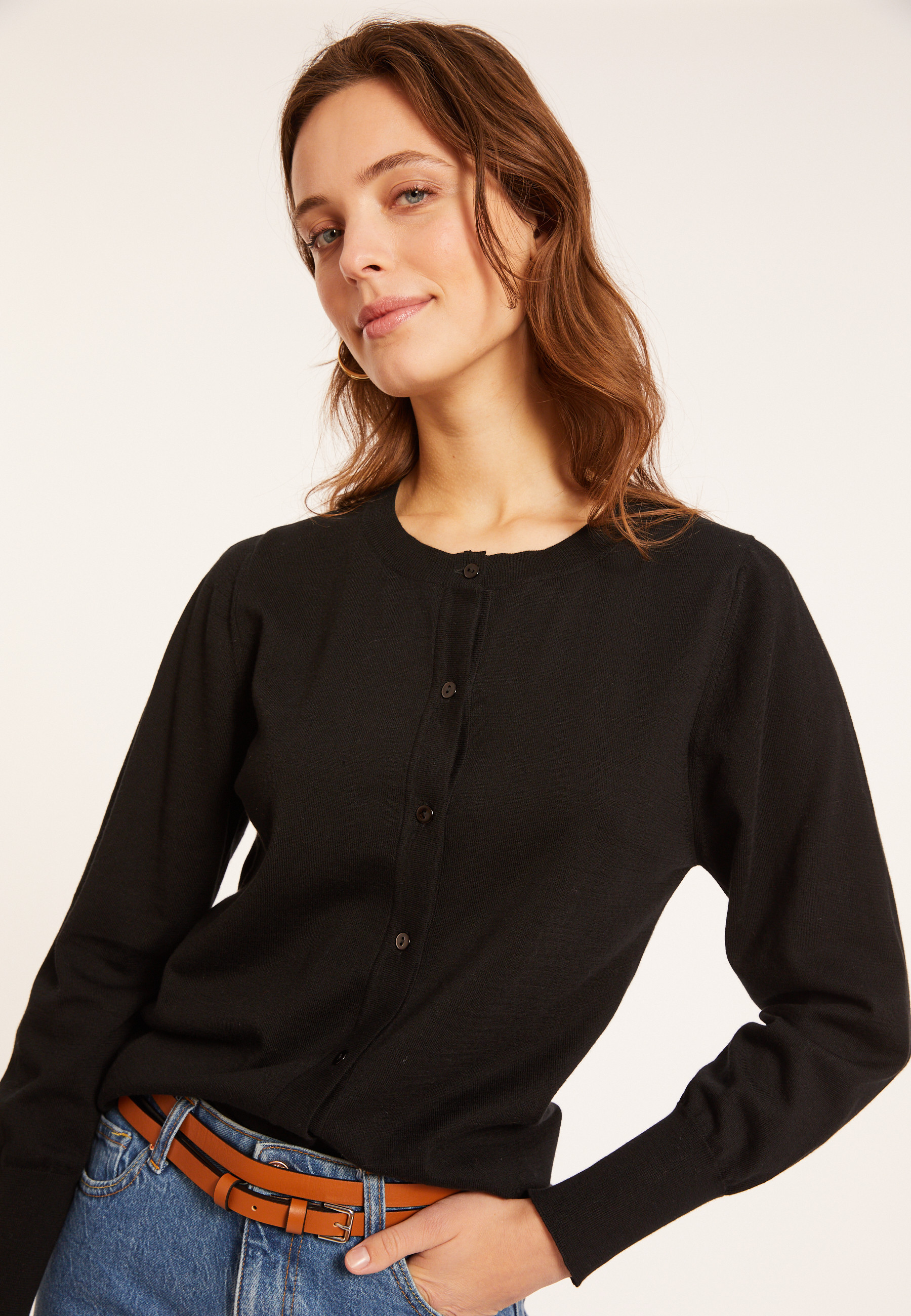 Cotton round neck cardigan - Manel