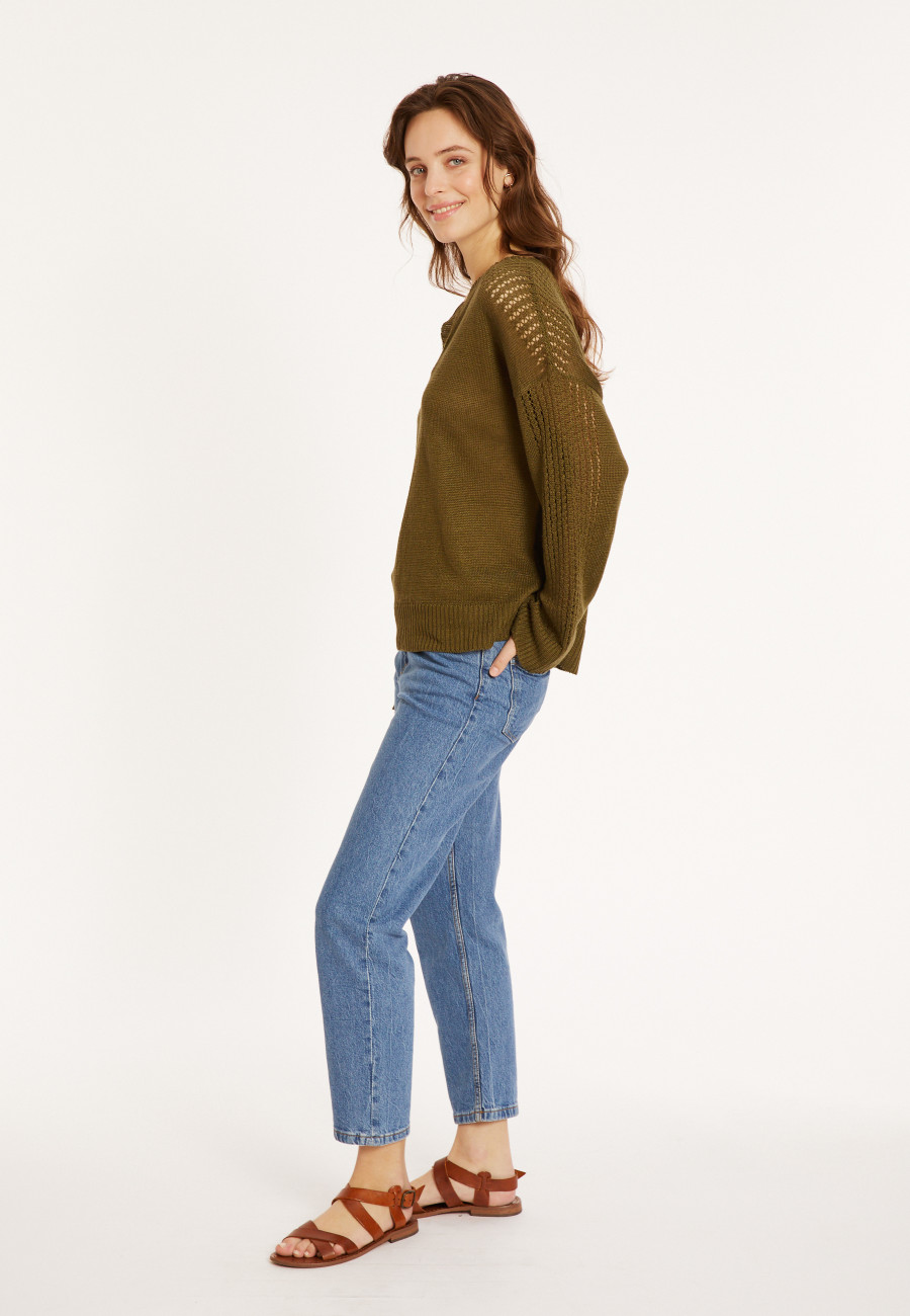 Loose linen sweater with openwork sleeves - Molene