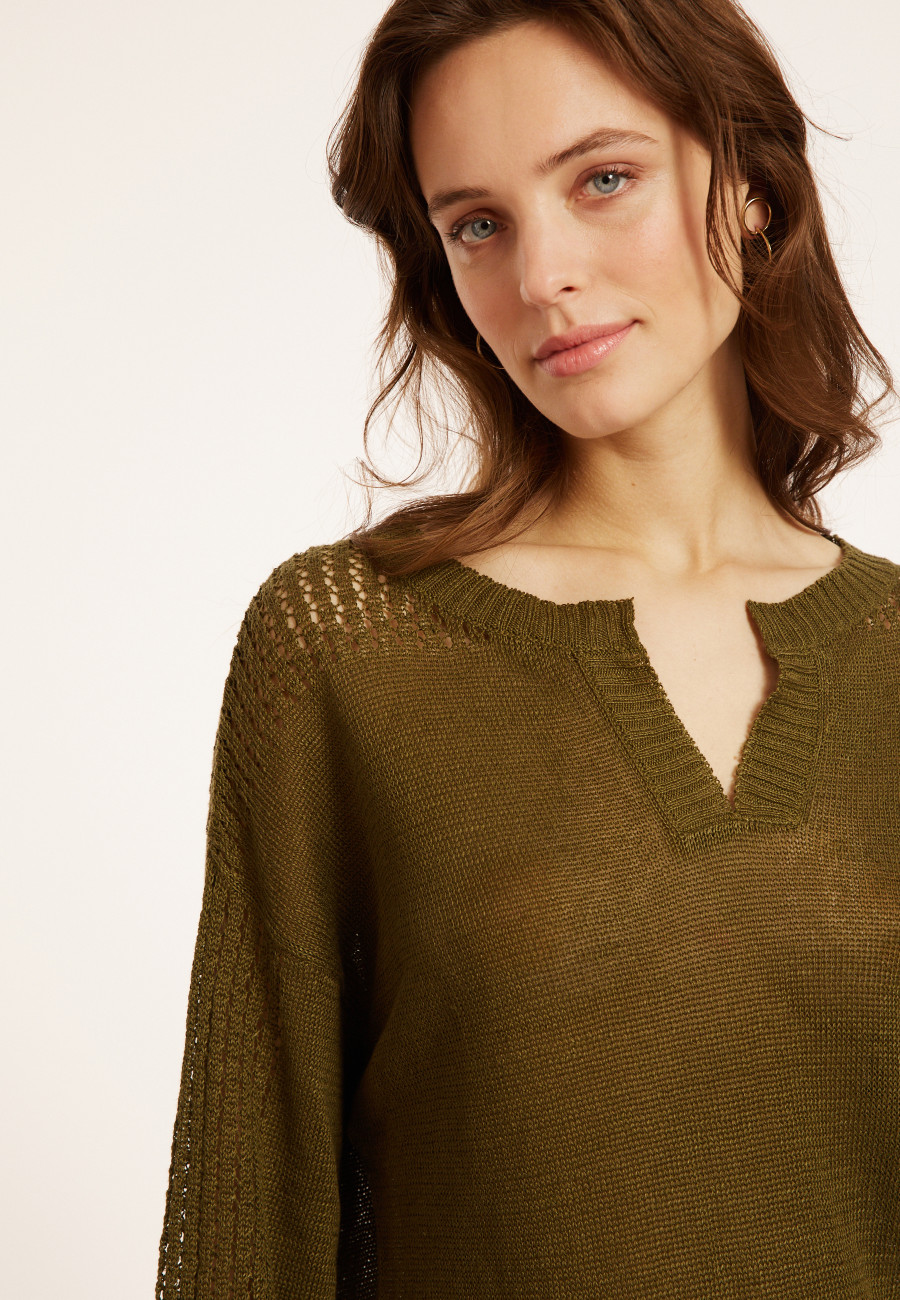 Loose linen sweater with openwork sleeves - Molene