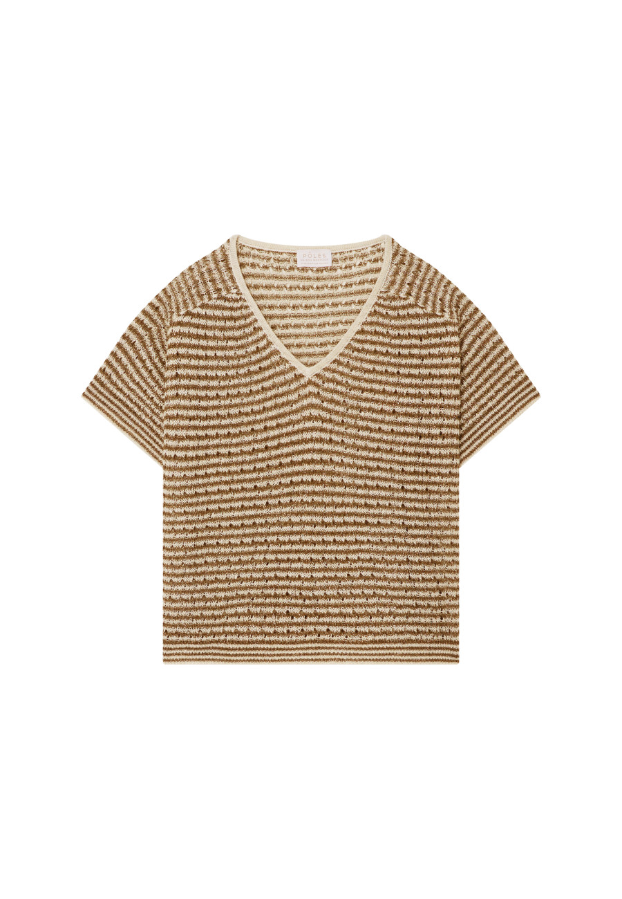 Openwork linen V-neck T-shirt - Marguerite