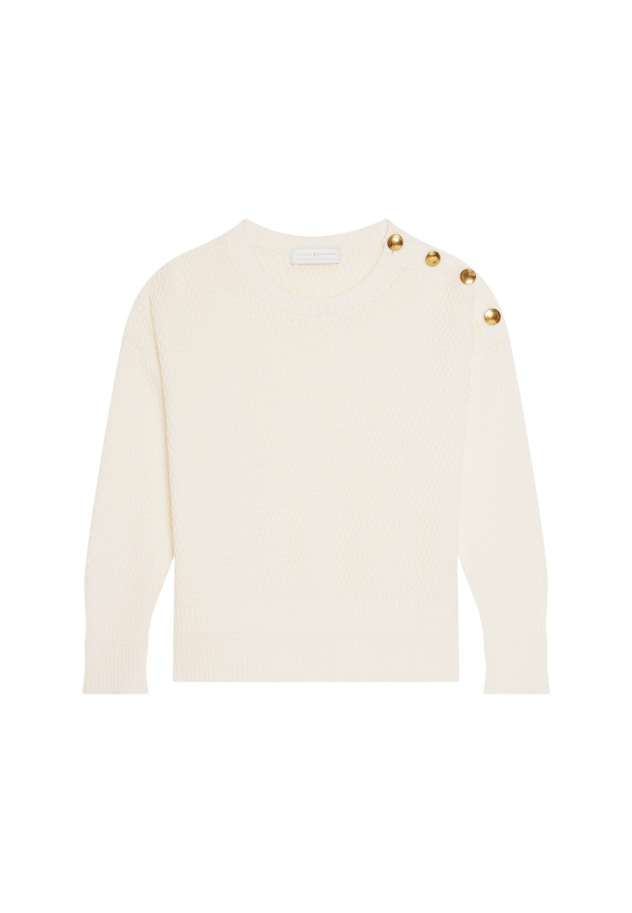 Round neck sweater with buttoned shoulder in cotton - Meryl