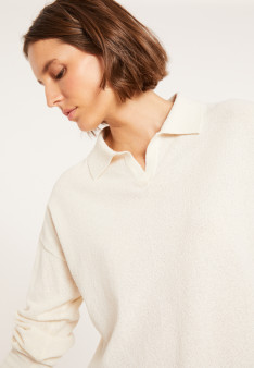 Polo manches longues en coton  brossé - Melvina 8001 ecru - 82 Ecru