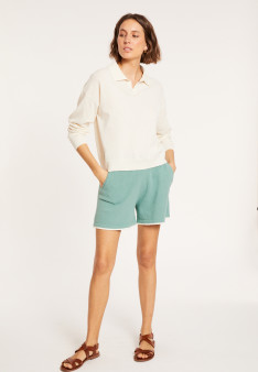 Polo manches longues en coton  brossé - Melvina 8001 ecru - 82 Ecru