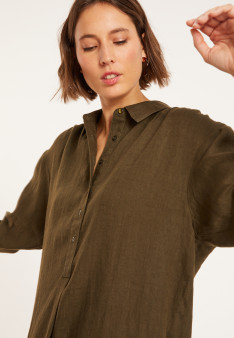 Long dress with polo neck in linen - Valerie