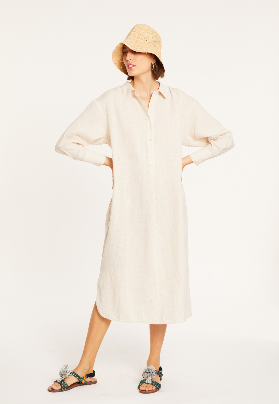 Robe longue col polo en lin - Valerie