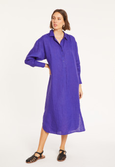 Robe longue col polo en lin - Valerie 8090 iris - 17 Violet