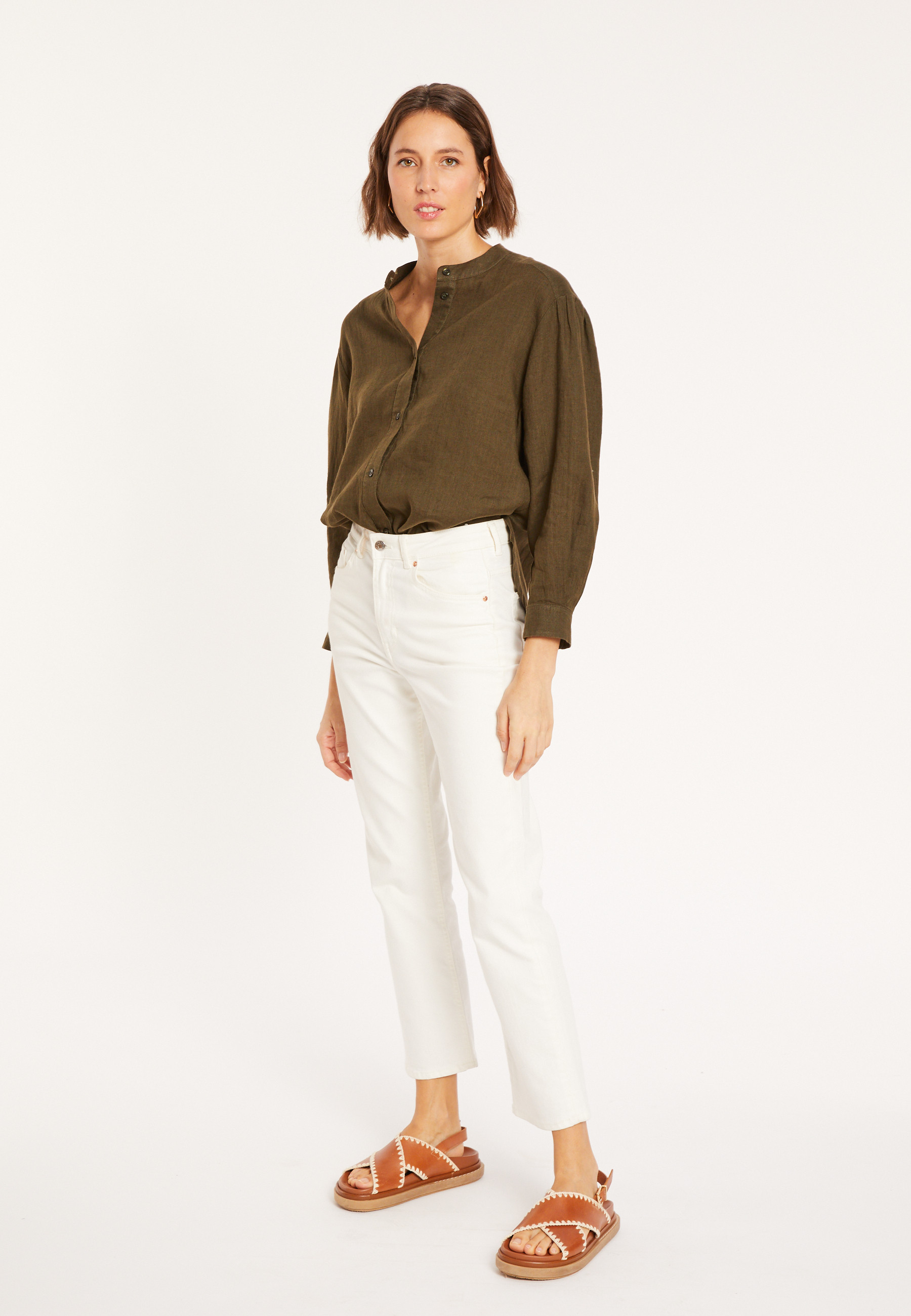 Linen blouse with tunisian collar - Vania