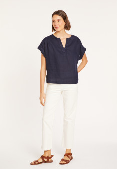 Blouse en lin manches courtes - Virginie 8040 marine - 05 Bleu marine