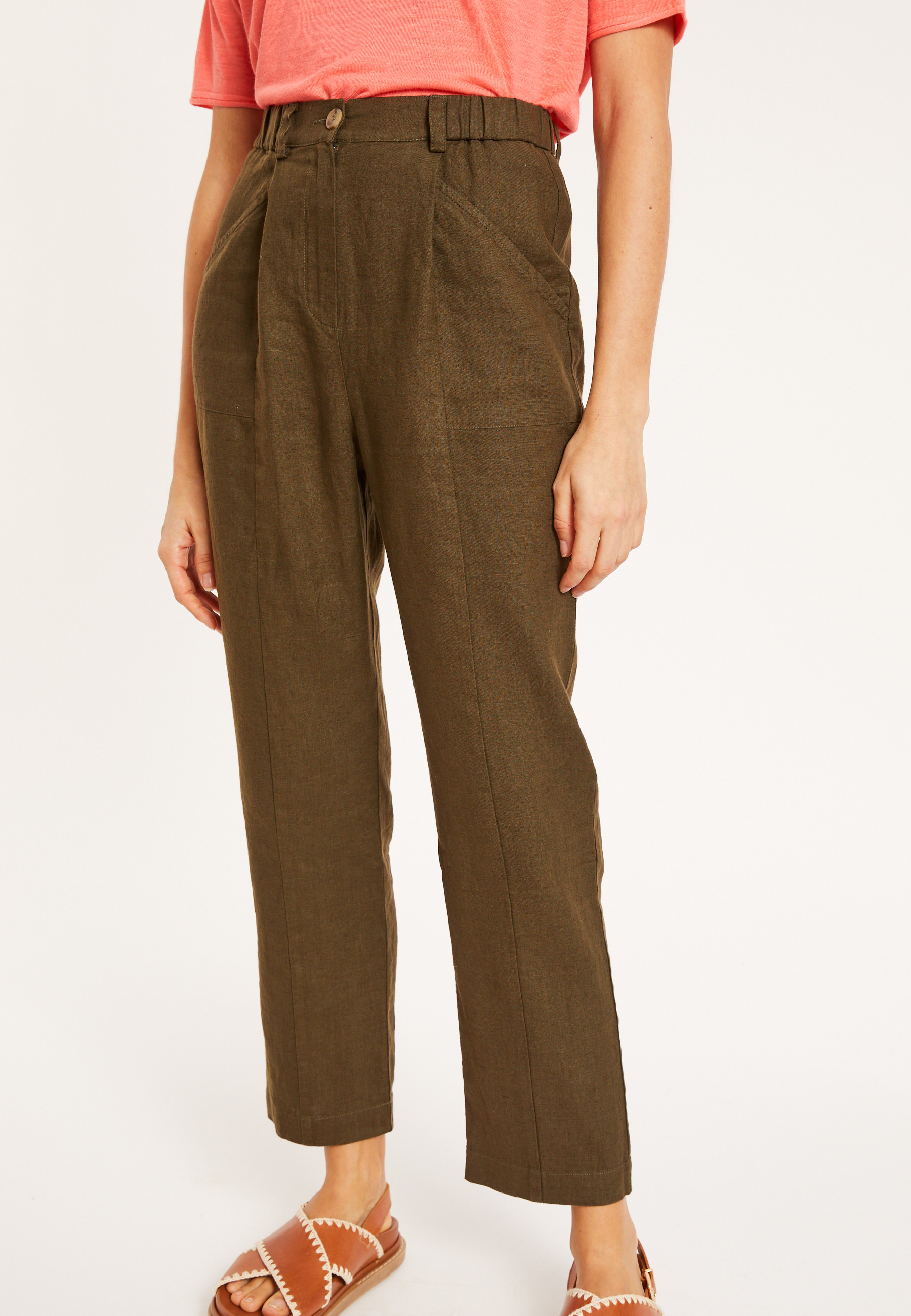 Pantalon à poches en lin - Victoire 8051 cactus - 83 Kaki