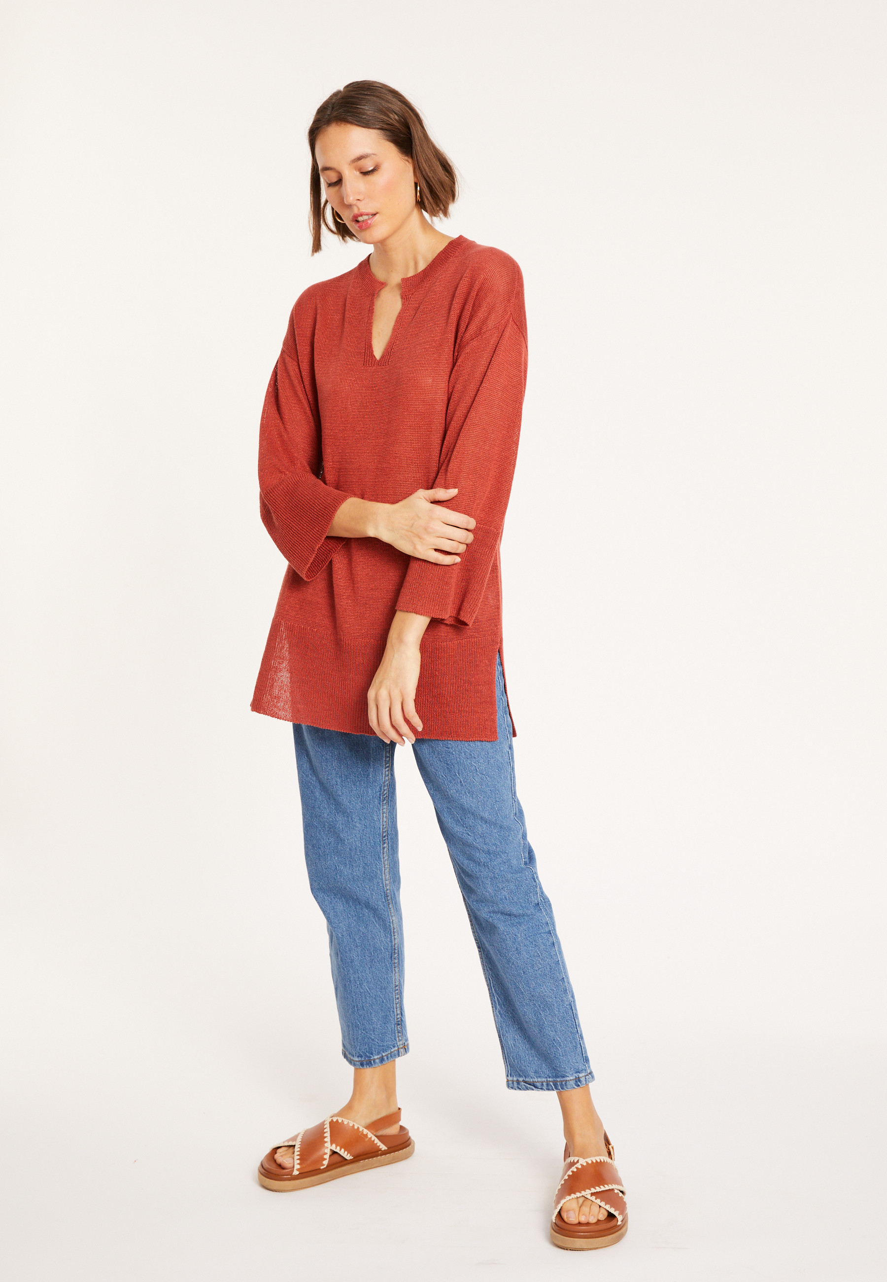 Loose linen V-neck tunic - Marielle