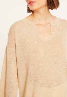 Tunique ample col V en lin - Marielle 8020 ficelle - 12 Beige clair