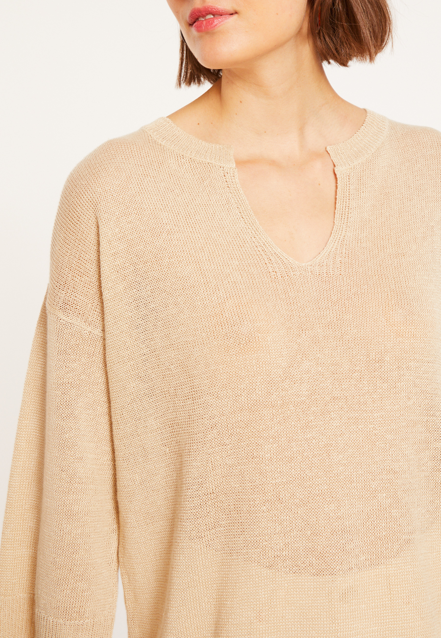 Tunique ample col V en lin - Marielle 8020 ficelle - 12 Beige clair