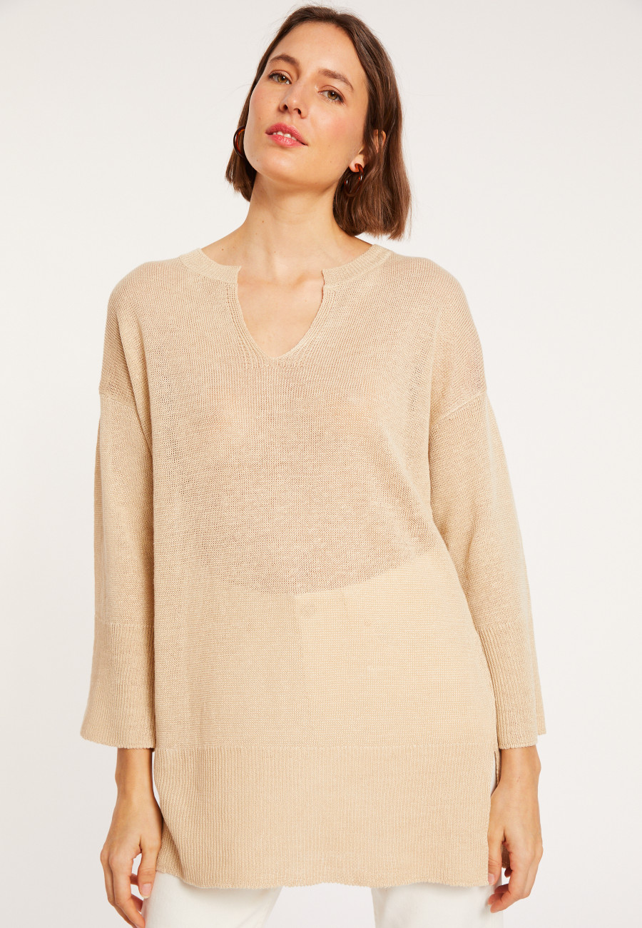 Tunique ampla col V en lin - Marielle