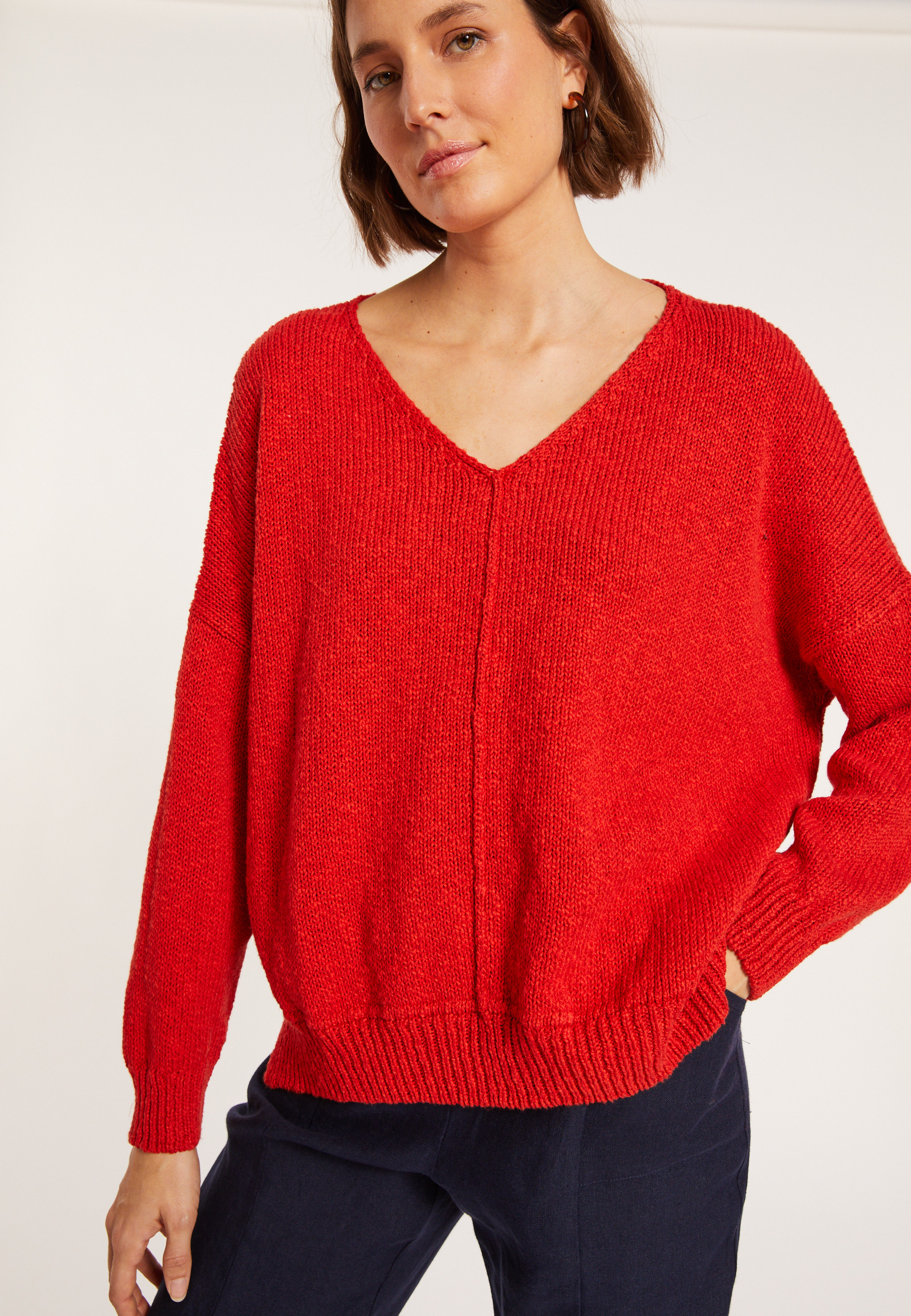 Pull ample coton et lin - Thalie 8080 capucine - 52 Rouge