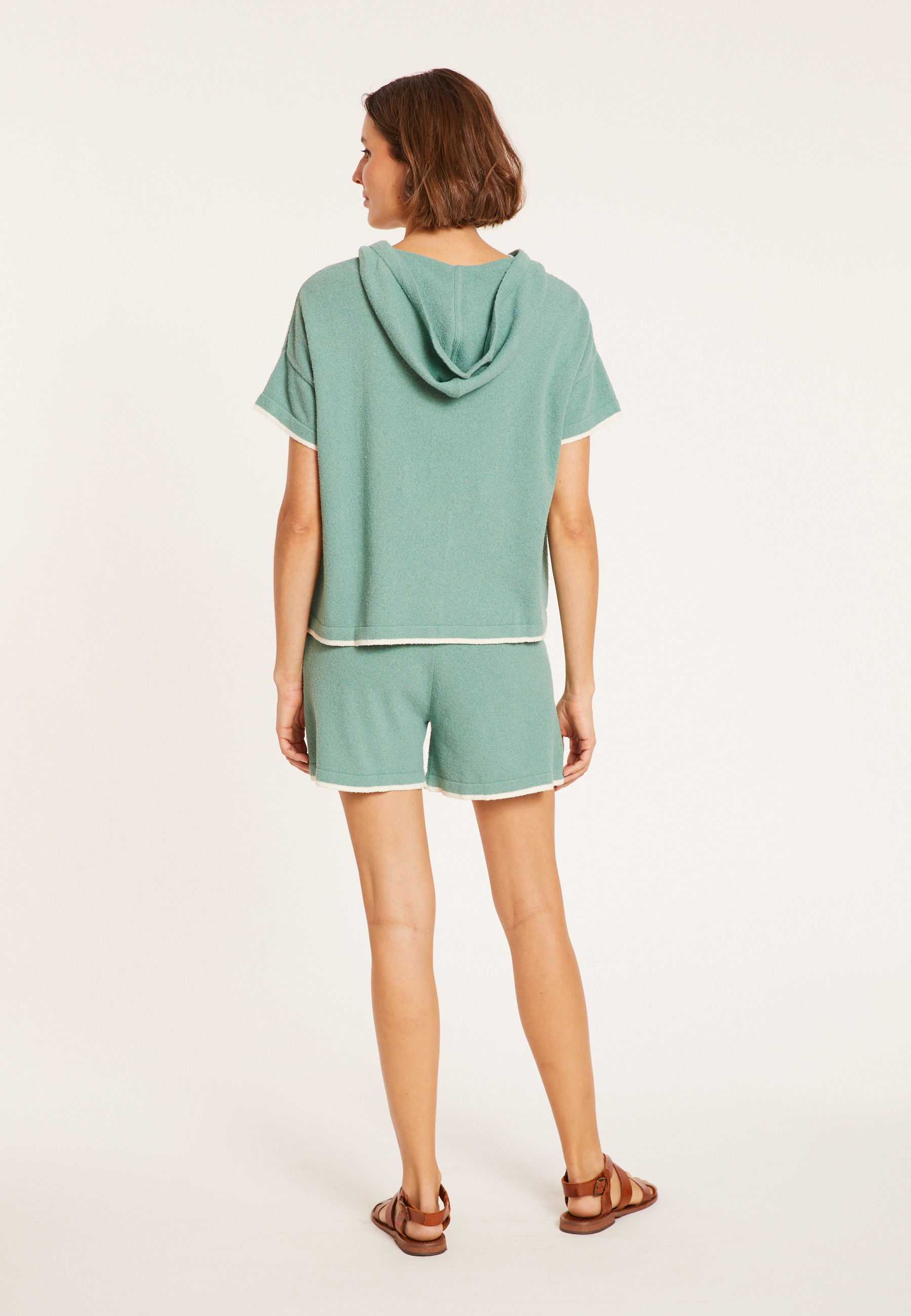 Short sleeve brushed cotton zip-up sweatshirt - Mackenzie