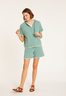 Short sleeve brushed cotton zip-up sweatshirt - Mackenzie