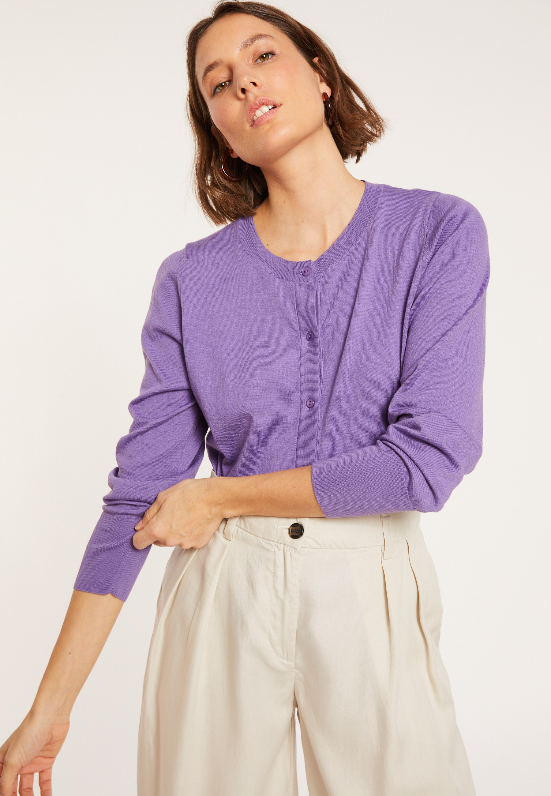 Cotton round neck cardigan - Manel
