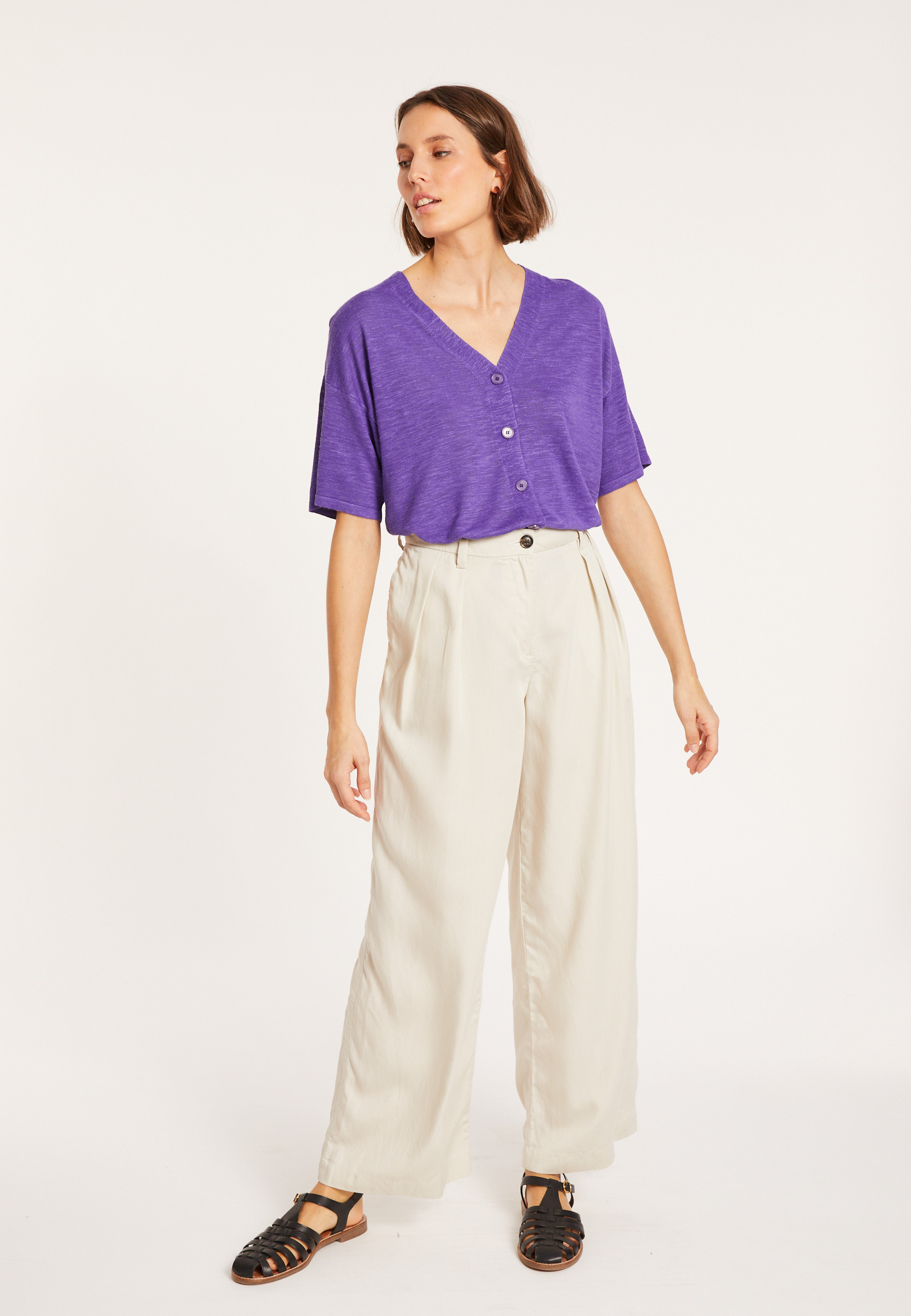Flamed linen button-down t-shirt - Maddie