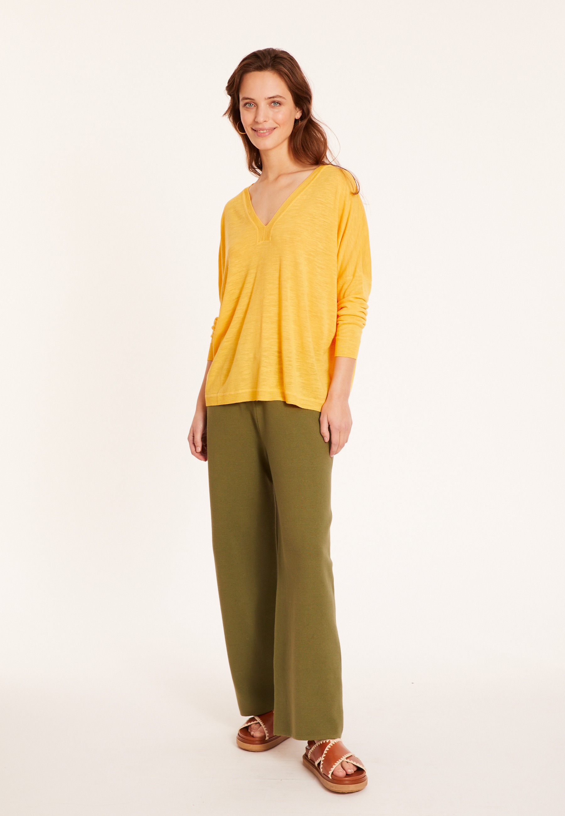 T-shirt oversize col v en lin flammé - Beja 8060 ambre - 08 Jaune