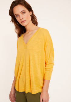 Oversized v-neck flamed linen t-shirt - Beja