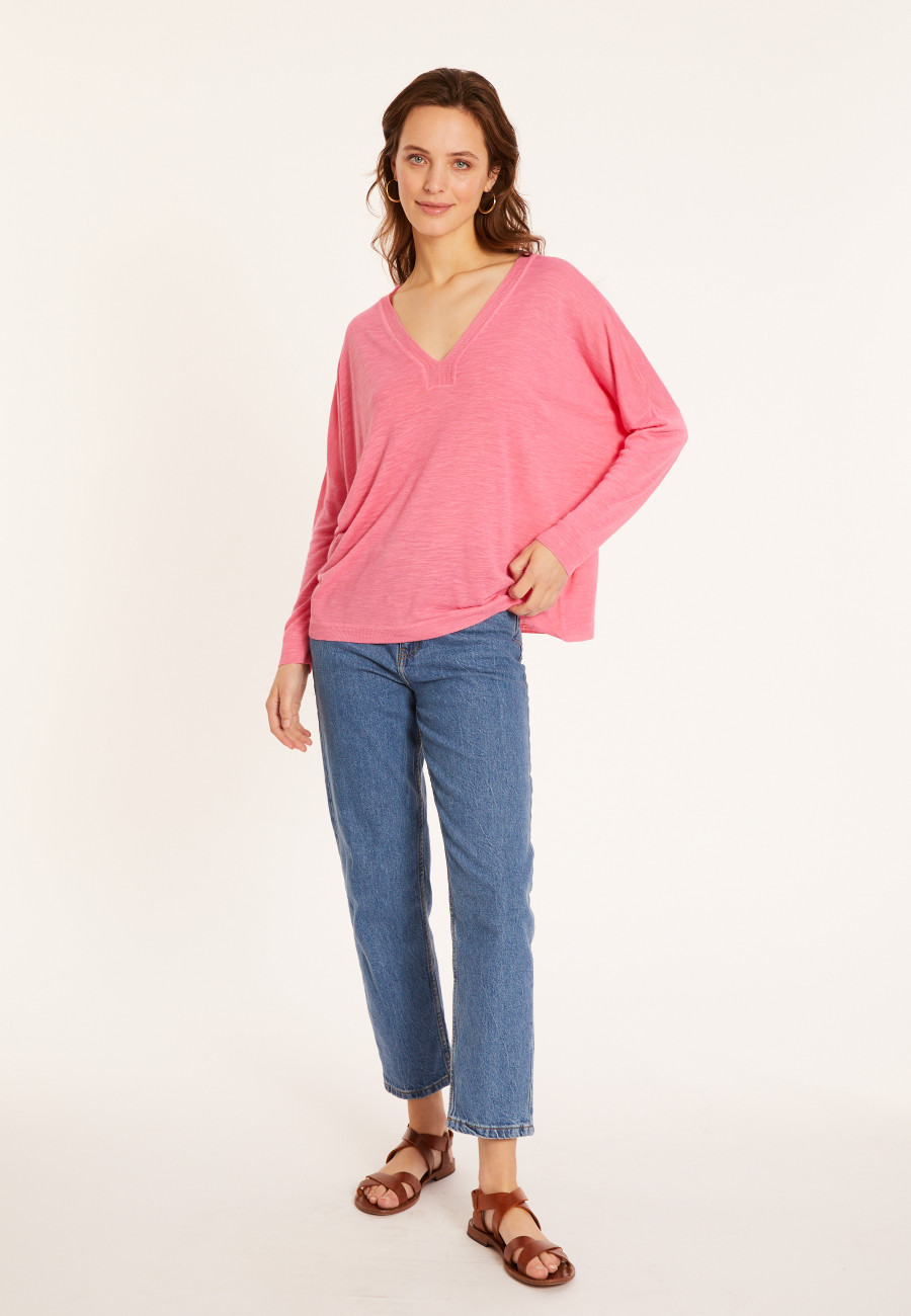 Oversized v-neck flamed linen t-shirt - Beja