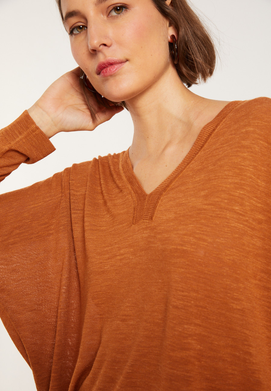 T-shirt col v en lin flammé - Beja