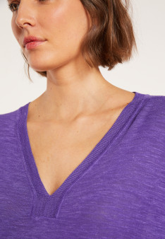T-shirt oversize col v en lin flammé - Beja 8090 iris - 17 Violet